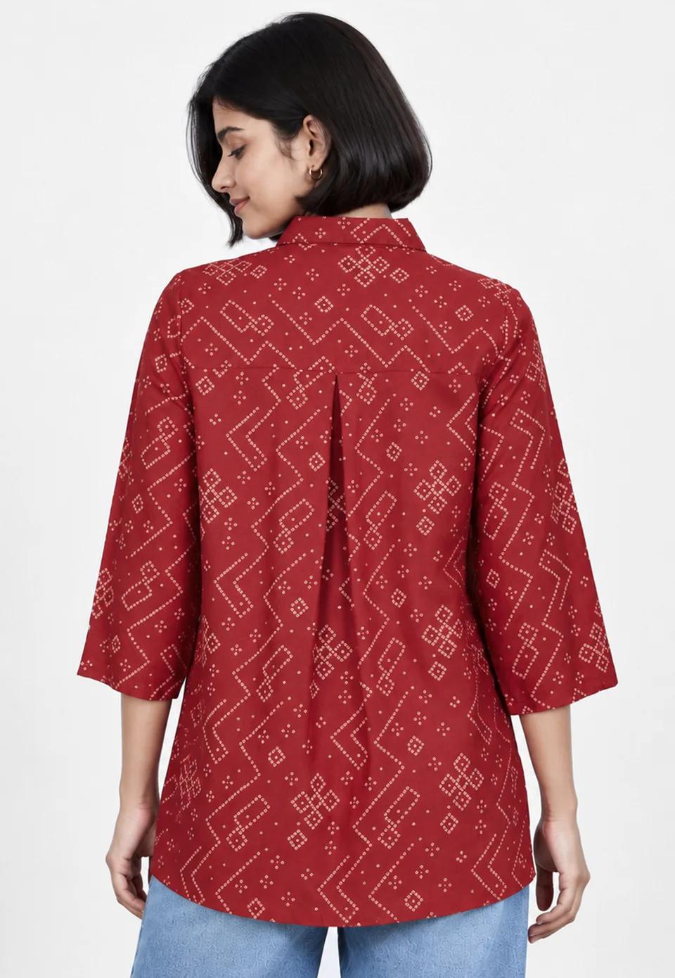 Bandhani Print Shirt-Style Kurti
