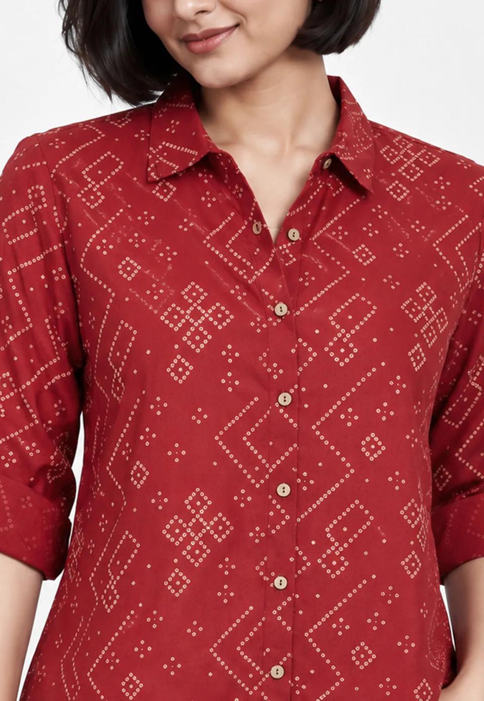 Bandhani Print Shirt-Style Kurti