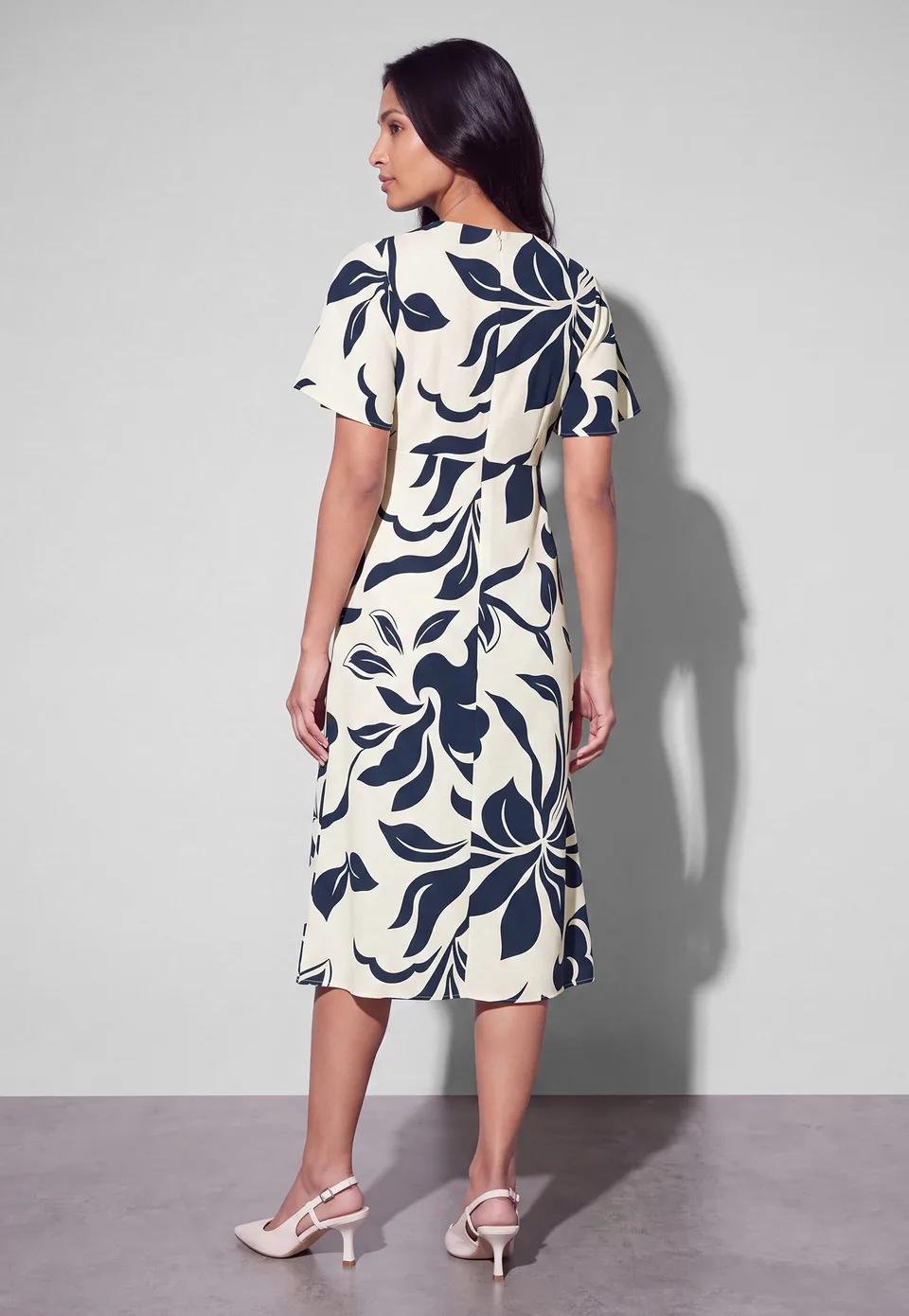 Floral Flutter-Sleeve Midi Dress