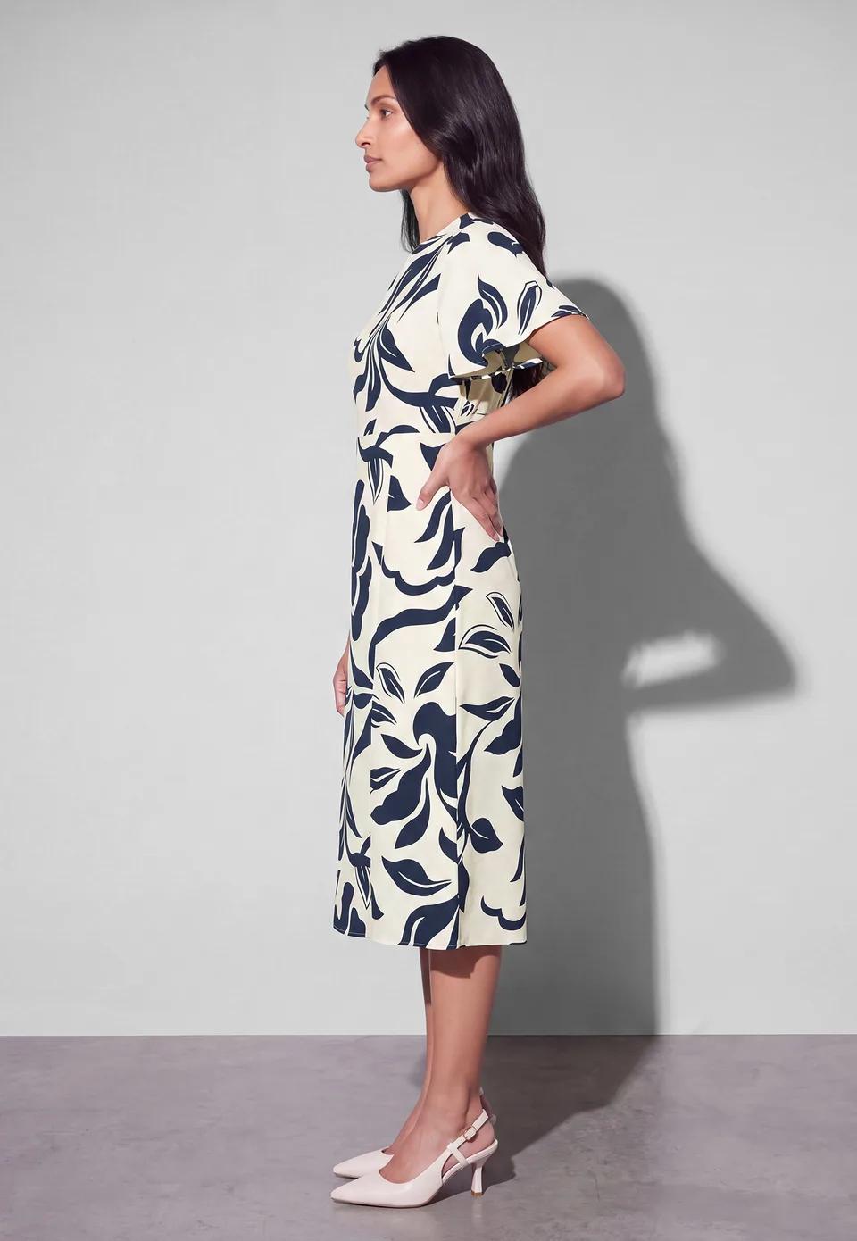Floral Flutter-Sleeve Midi Dress