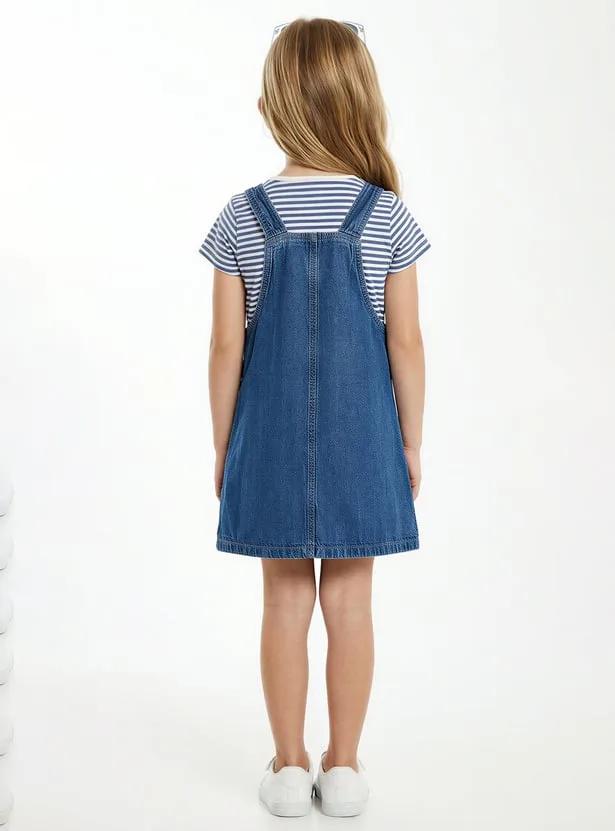 Girls Denim Pinafore Dress with T-shirt