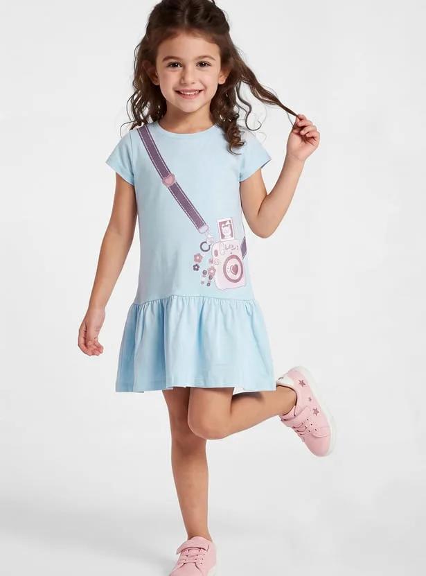 Girls Printed Drop-Waist T-shirt Dress