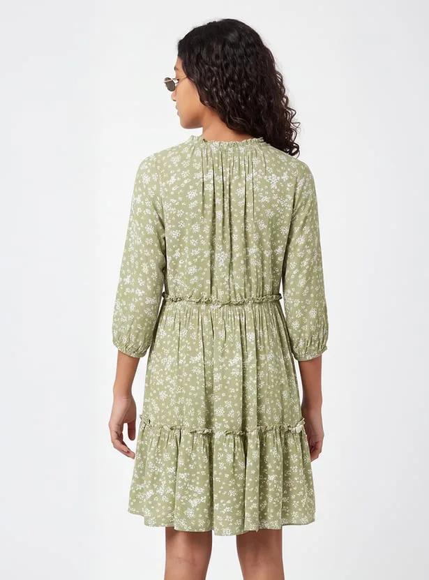 Girls Floral Print Tiered Dress