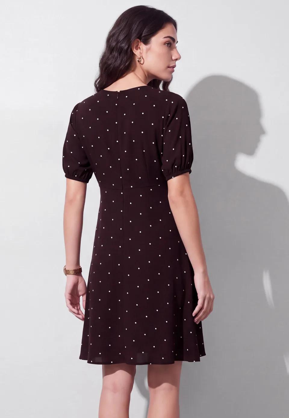Polka-Dot Buttoned A-Line Dress