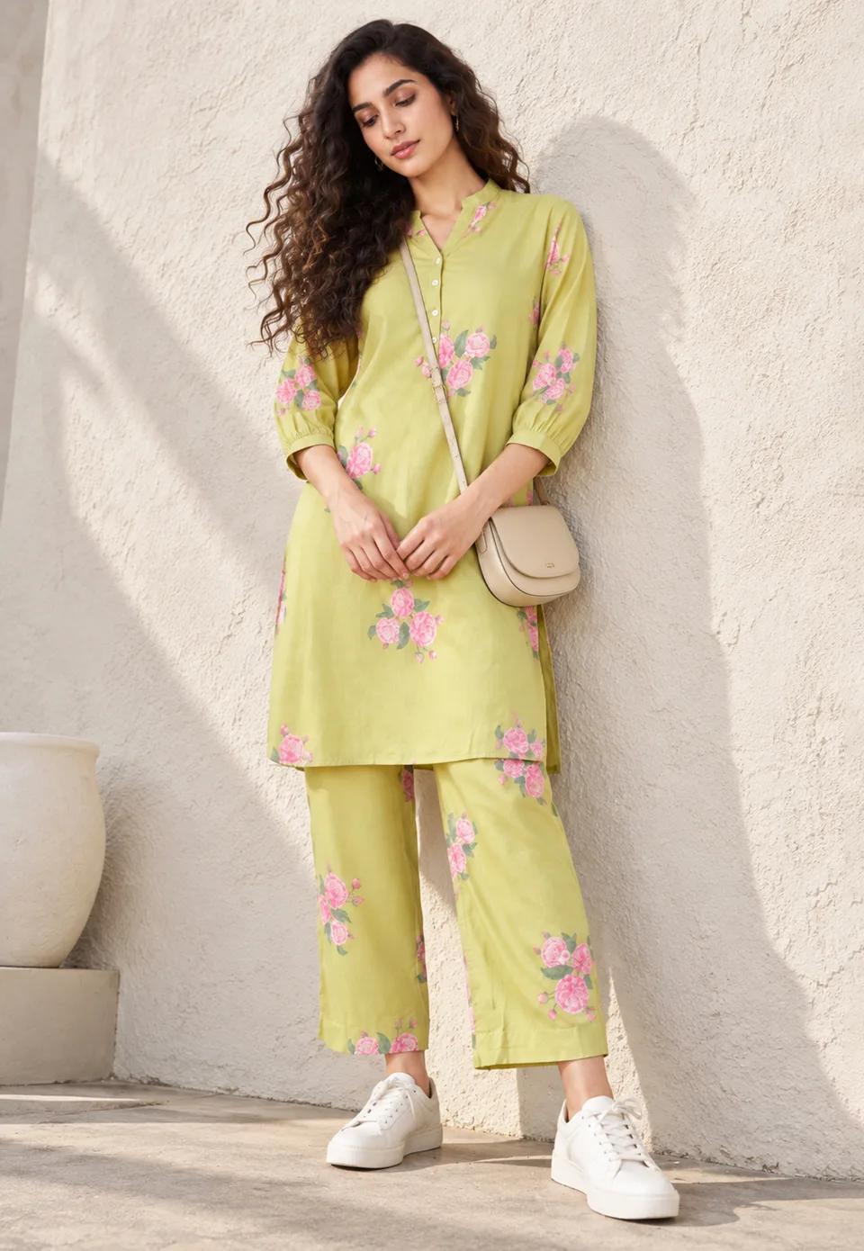 Floral Print Straight Kurta Set