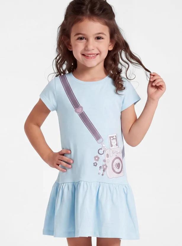 Girls Printed Drop-Waist T-shirt Dress