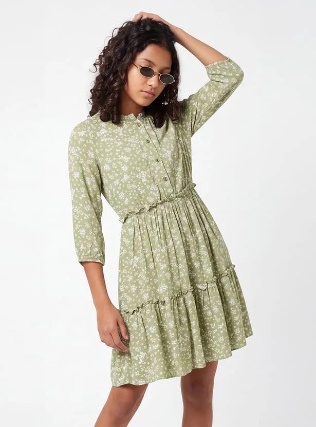 Girls Floral Print Tiered Dress
