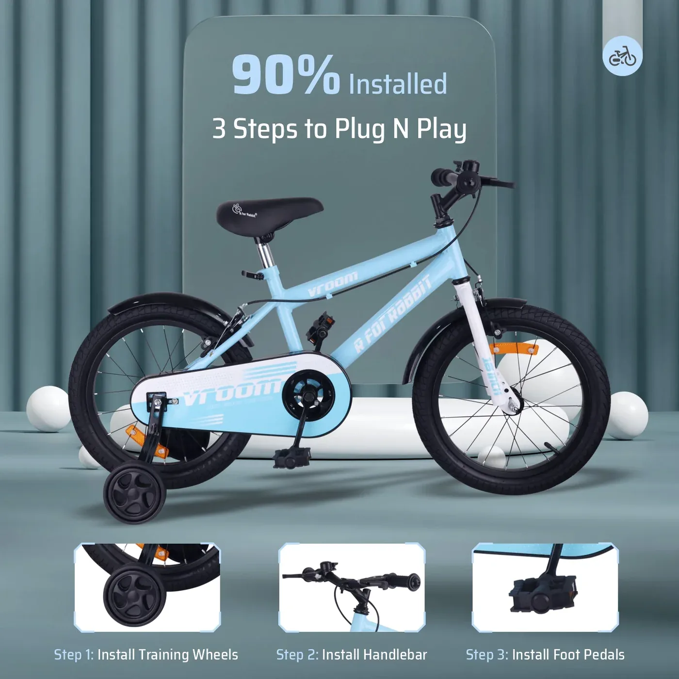 R for Rabbit Vroom Bicycle Lake Blue- 16Inch