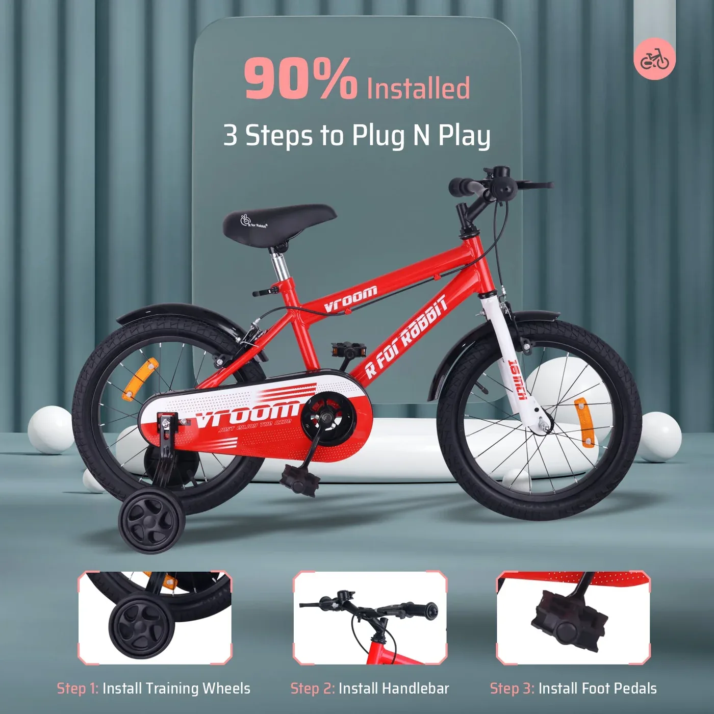 R for Rabbit Vroom Bicycle Red- 16Inch