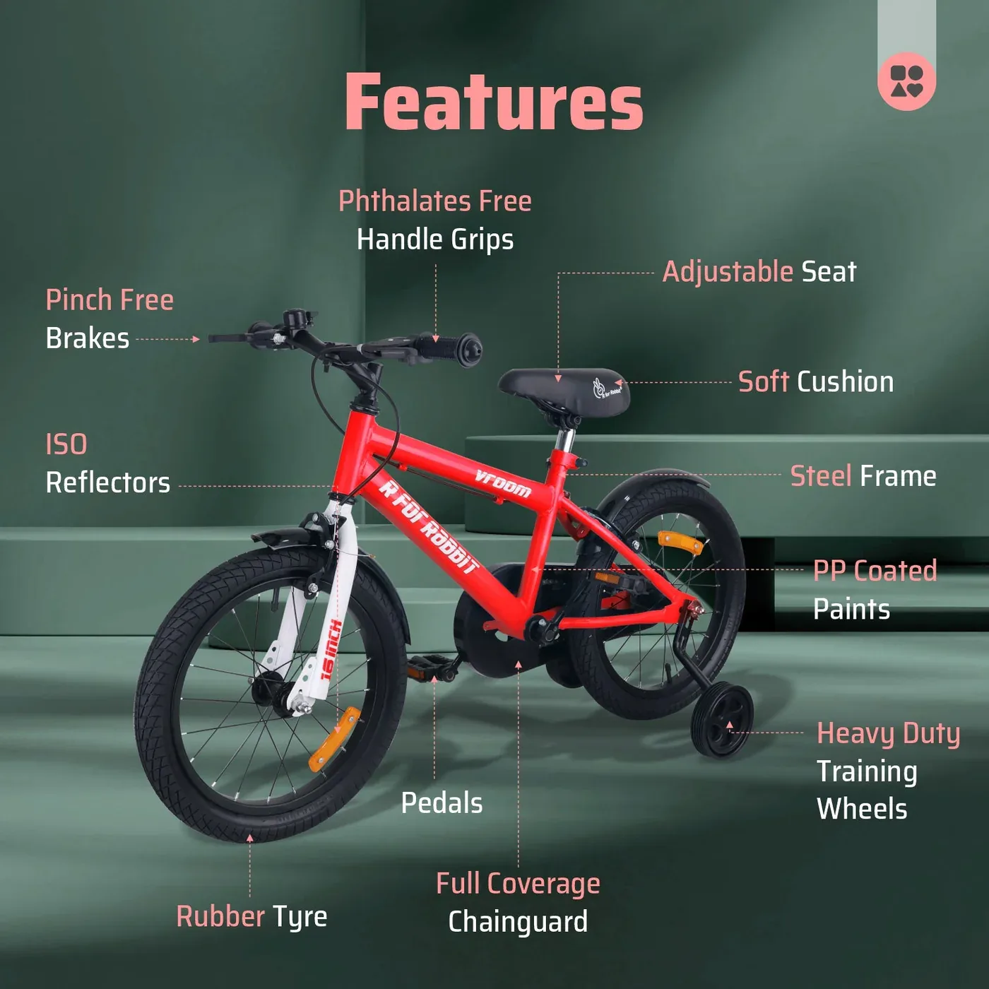 R for Rabbit Vroom Bicycle Red- 16Inch